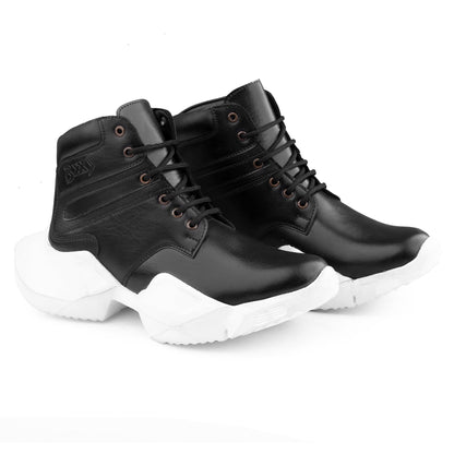 Bxxy Men's 4 Inch Hidden Height Increasing Faux Leather Casual Ankle Lace-Up Light Weight Shoes