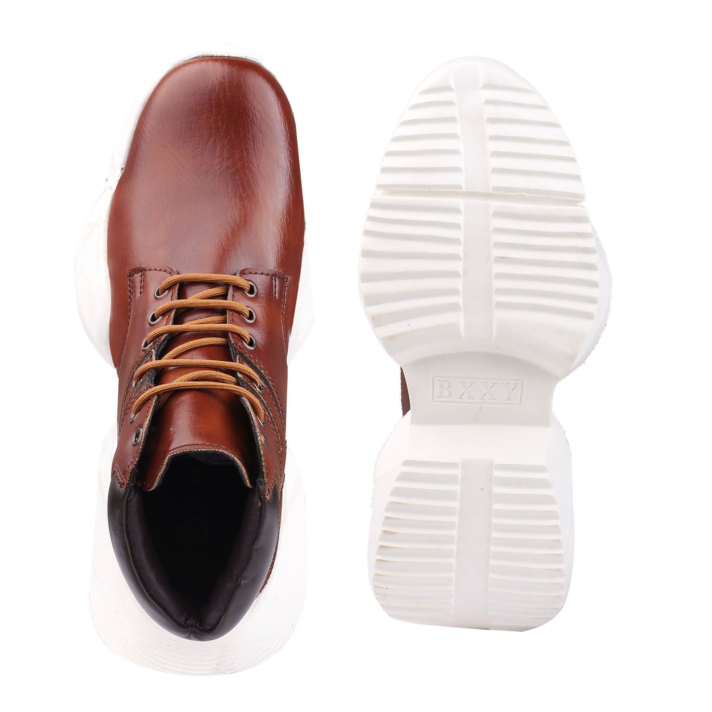 Bxxy Men's 4 Inch Hidden Height Increasing Faux Leather Casual Ankle Lace-Up Light Weight Shoes