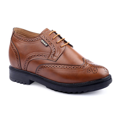 Bxxy Men's 3.5 inch Hidden Height Increasing Faux Leather Formal Brogue Lace-up Shoes