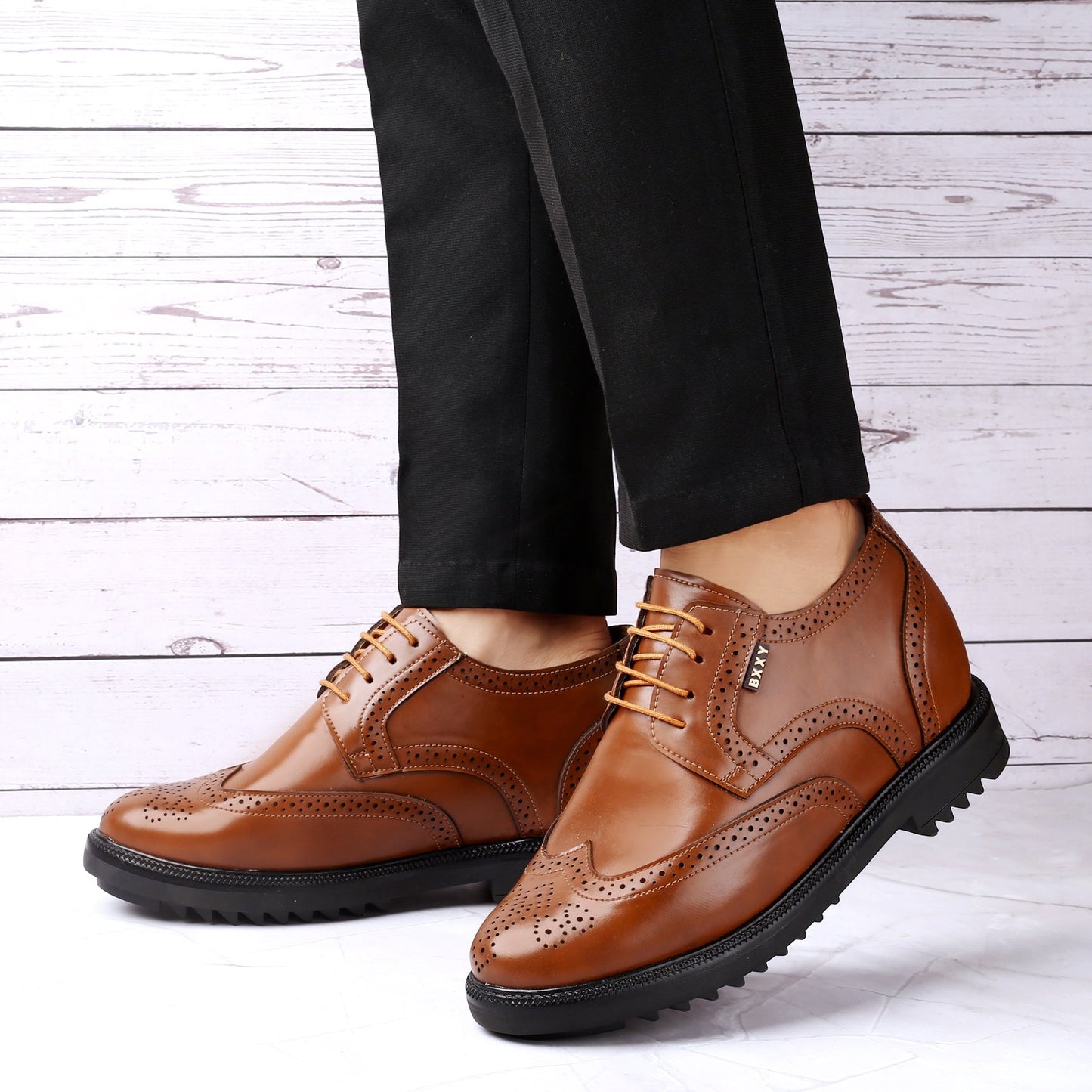 New Latest Men's 3.5 Inch Hidden Height Increasing Vegan Leather Brogue Shoes