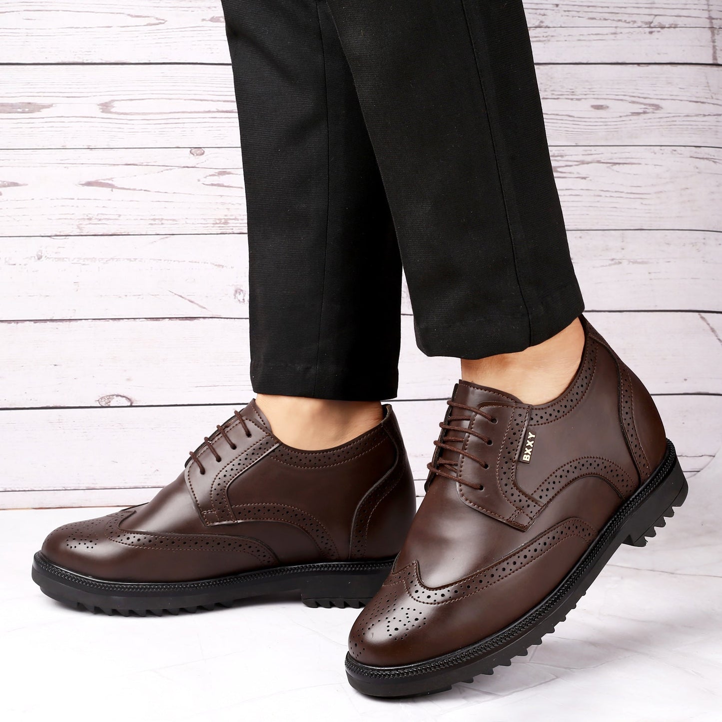 Bxxy Men's 3.5 inch Hidden Height Increasing Faux Leather Formal Brogue Lace-up Shoes