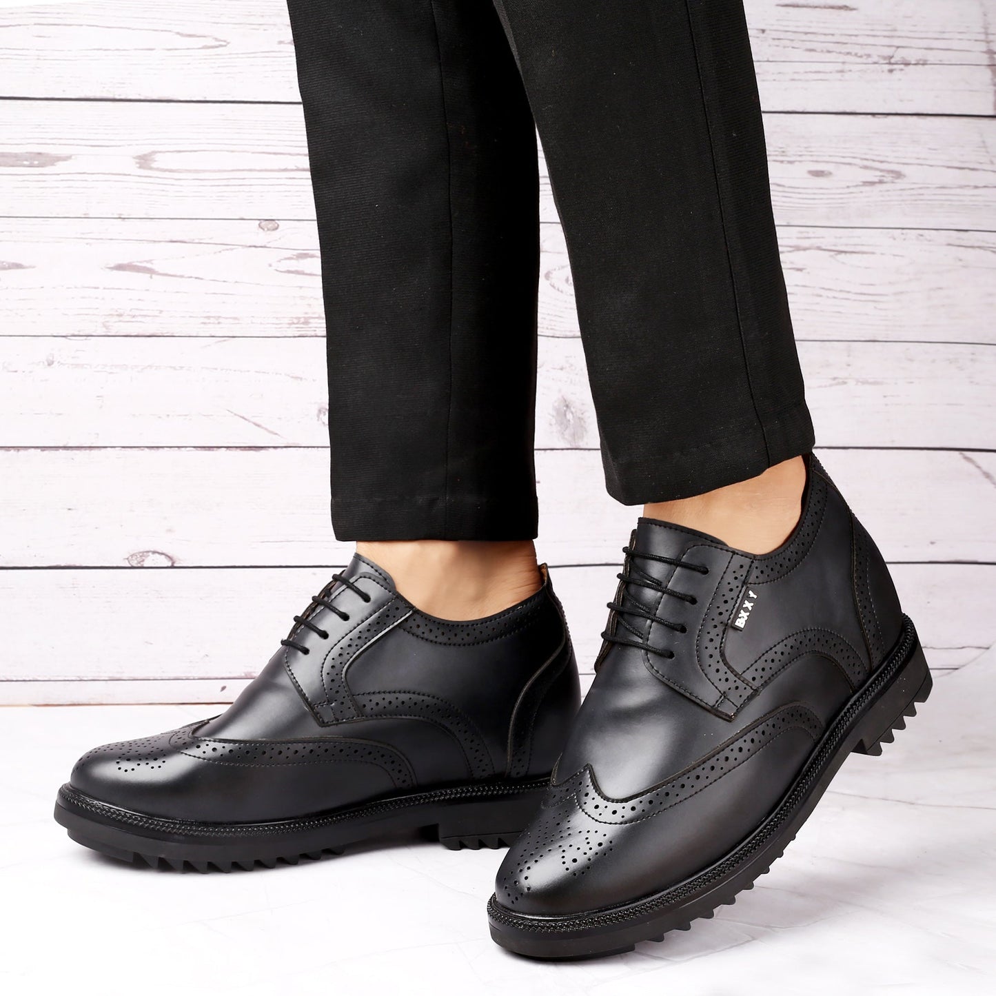 New Latest Men's 3.5 Inch Hidden Height Increasing Vegan Leather Brogue Shoes