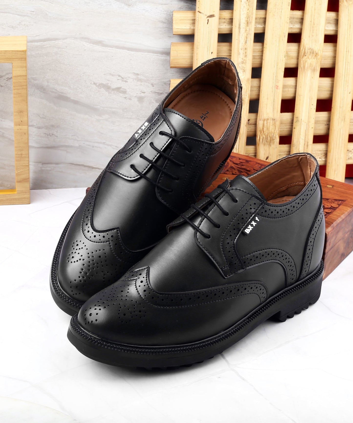 Bxxy Men's 3.5 inch Hidden Height Increasing Faux Leather Formal Brogue Lace-up Shoes