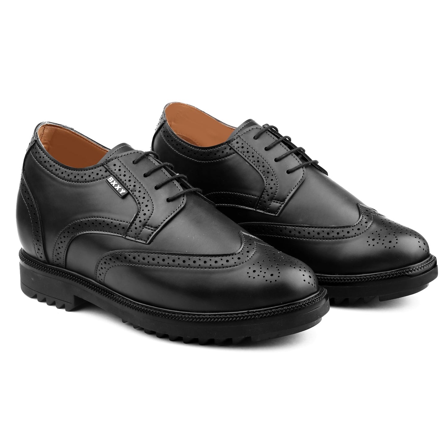 Bxxy Men's 3.5 inch Hidden Height Increasing Faux Leather Formal Brogue Lace-up Shoes