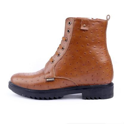 Bxxy's Men's 4 inches Elevator Crocodile Textured Ankle Lace-up Boots