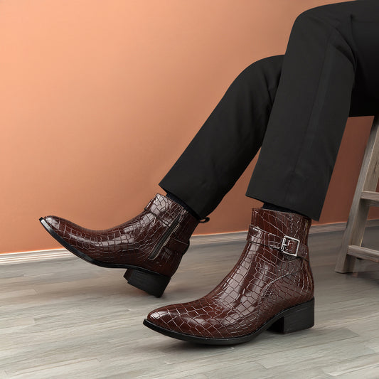 Men’s Textured Ankle Boots with Buckle Strap for Casual and Formal Wear