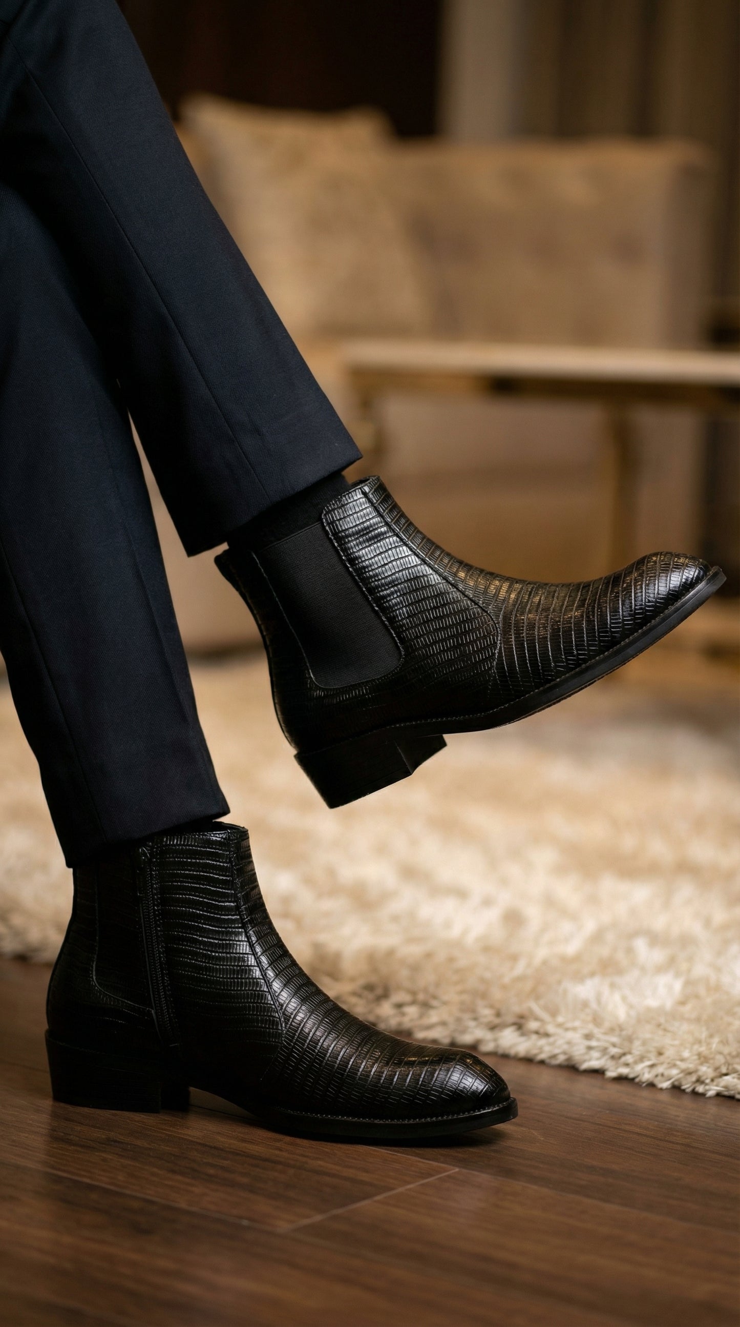 Men’s Designer-Inspired Croc Texture Chelsea Boots-Iconic Style Meets Comfort