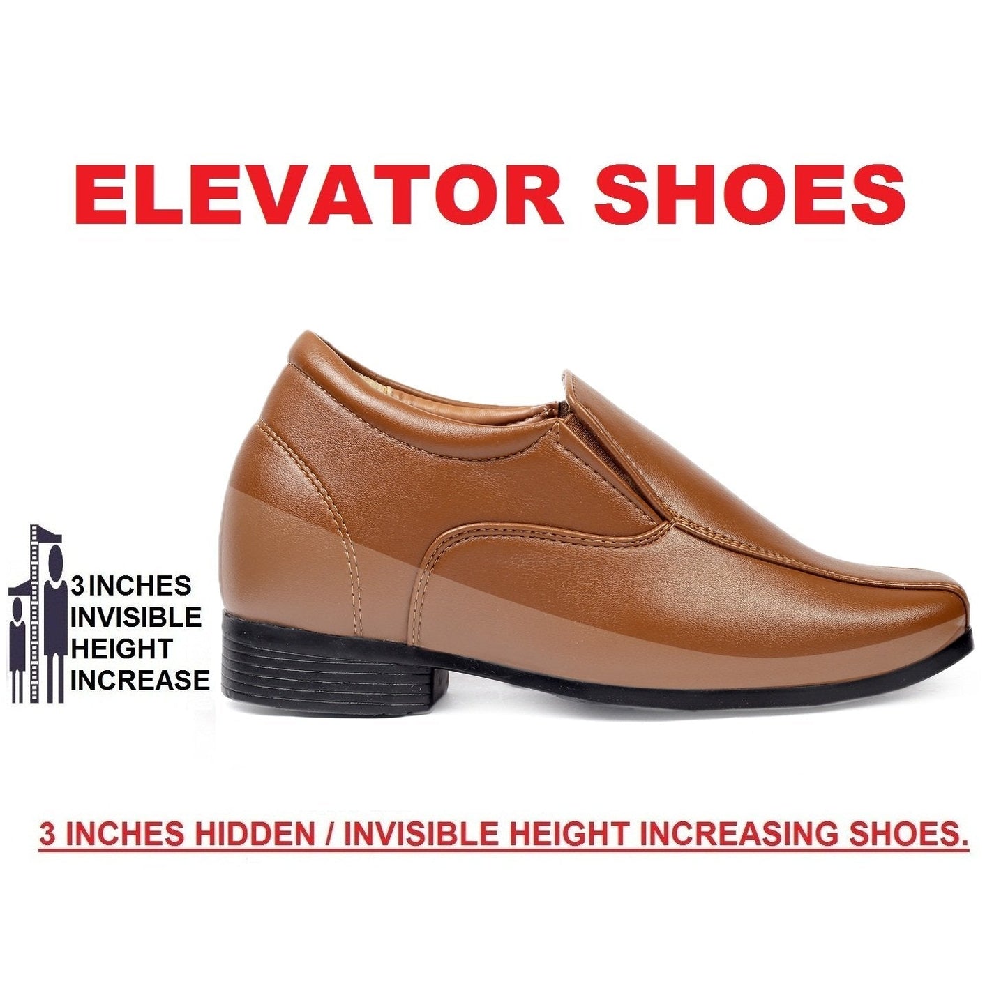 Men's 3 Inch Hidden Height Increasing Office Wear Slip-on Shoes