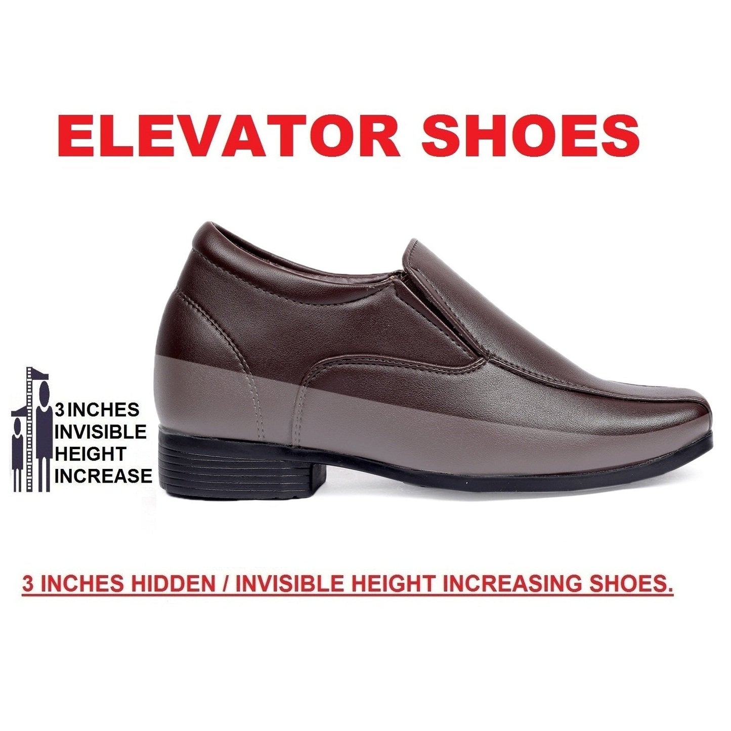 Men's 3 Inch Hidden Height Increasing Office Wear Slip-on Shoes