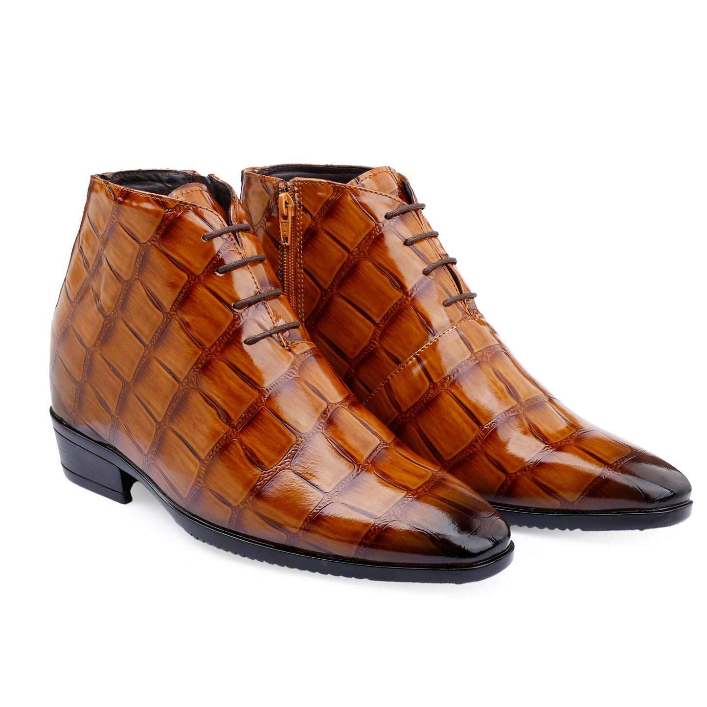 Men’s 3.5" Elevator Boots – Premium Glossy Black Formal Style
