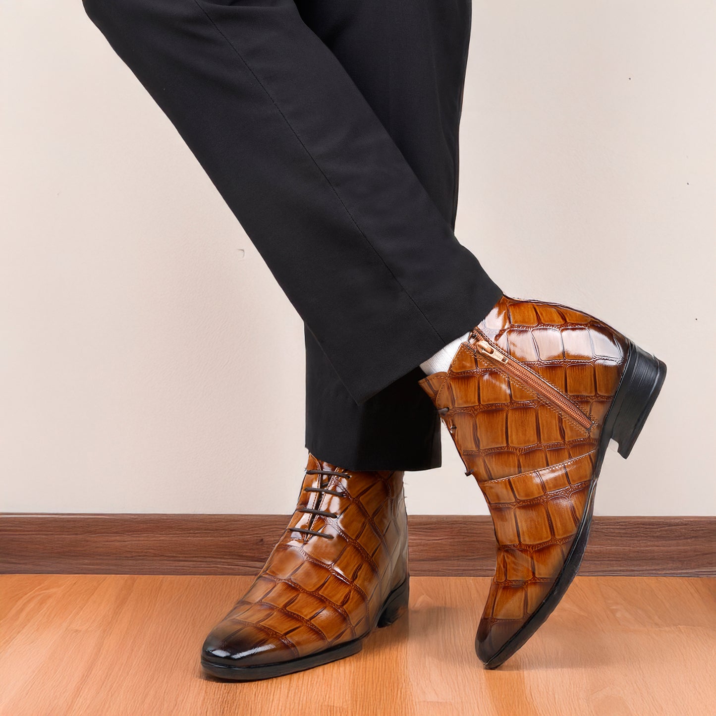 Men’s 3.5" Elevator Boots – Premium Glossy Black Formal Style