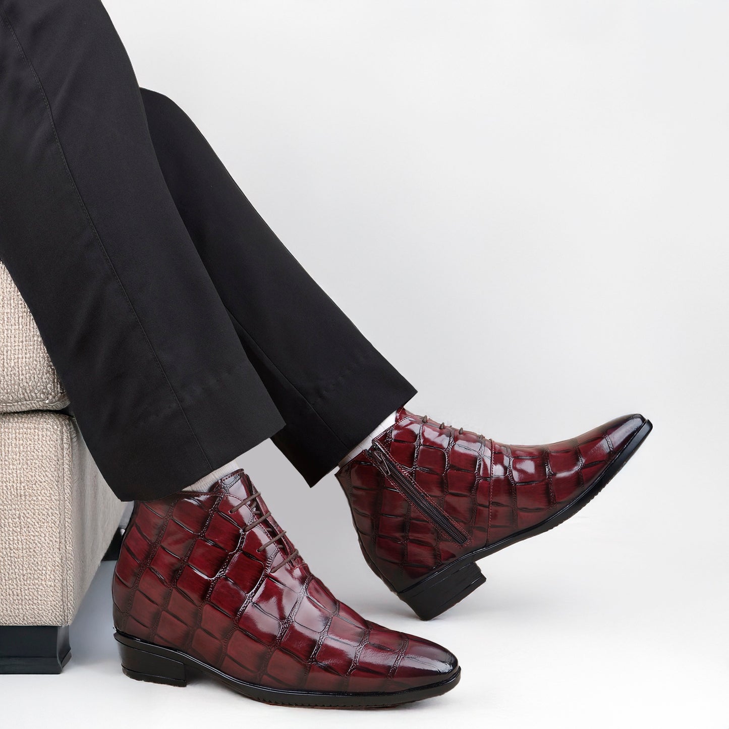 Men’s 3.5" Elevator Boots – Premium Glossy Black Formal Style