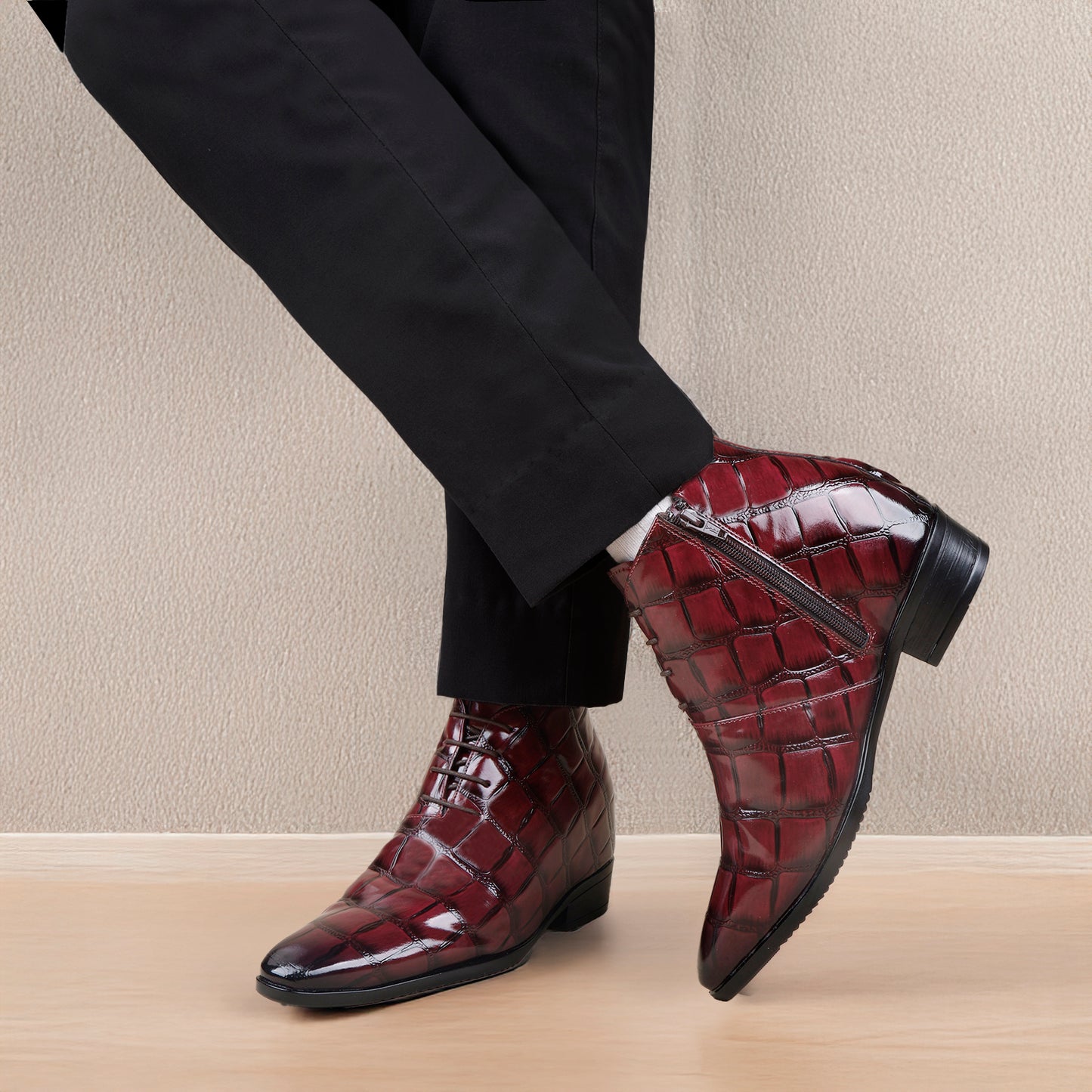 Men’s 3.5" Elevator Boots – Premium Glossy Black Formal Style
