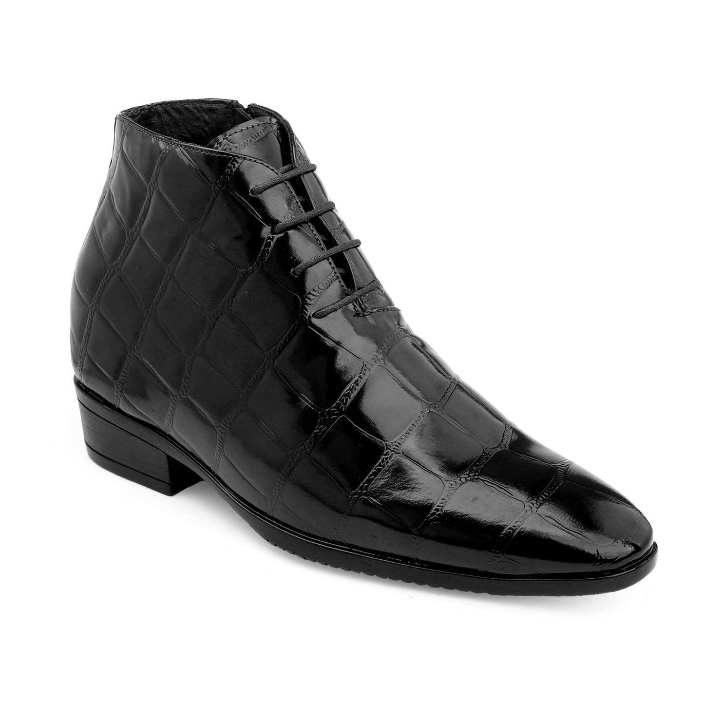 Men’s 3.5" Elevator Boots – Premium Glossy Black Formal Style