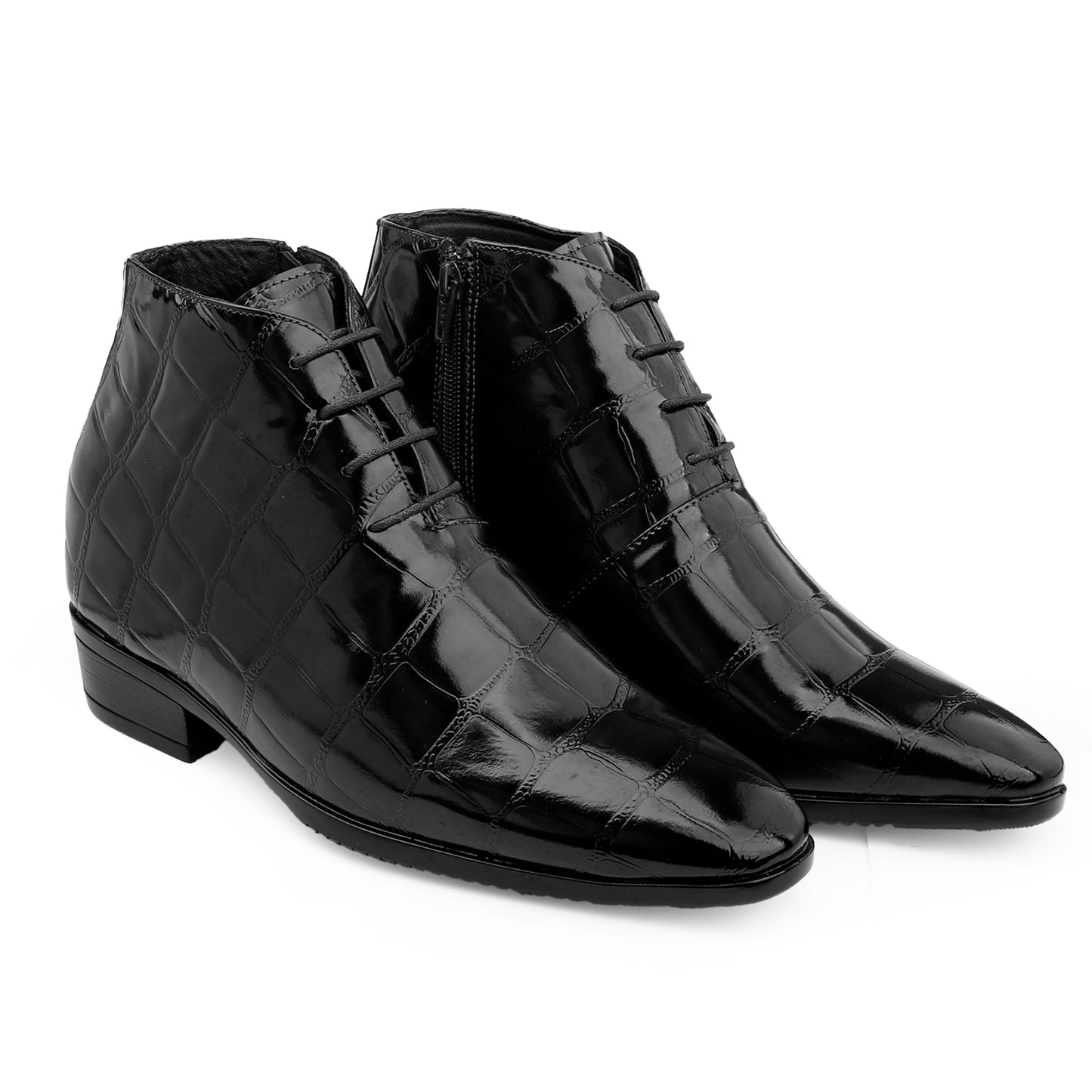 Men’s 3.5" Elevator Boots – Premium Glossy Black Formal Style