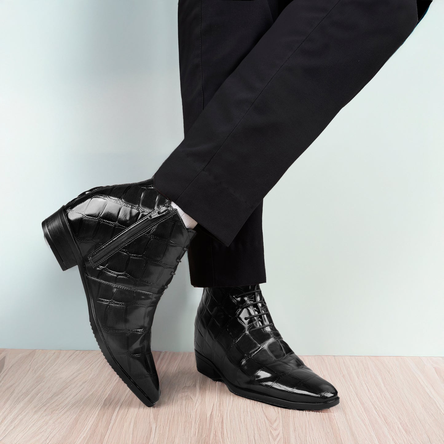 Men’s 3.5" Elevator Boots – Premium Glossy Black Formal Style