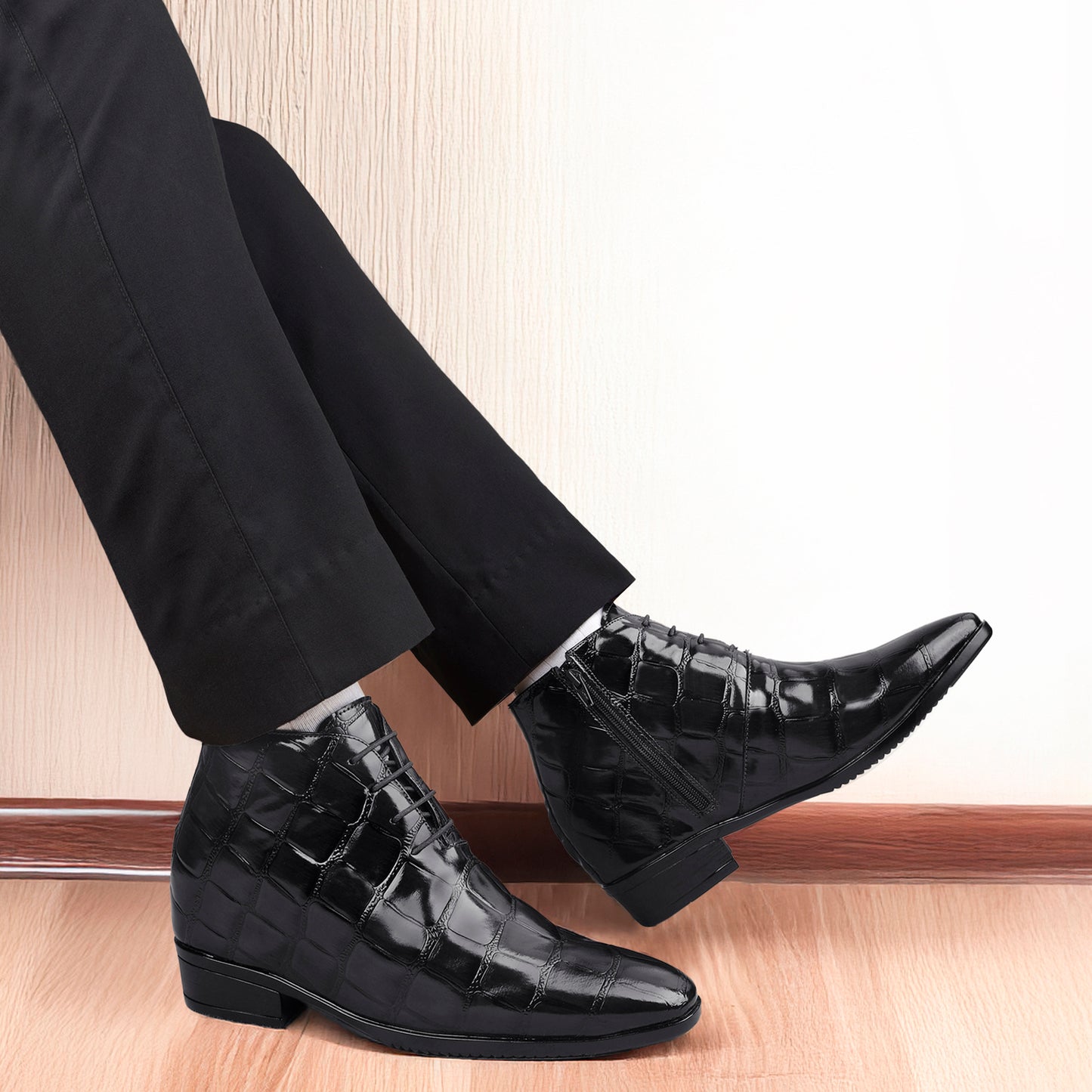 Men’s 3.5" Elevator Boots – Premium Glossy Black Formal Style