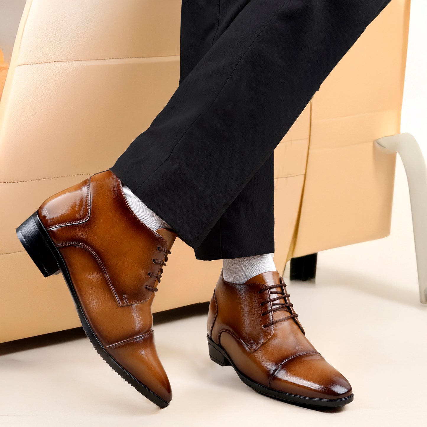 Men's 9cm Hidden Heel Height Increasing Shoes – Classic Formal Office Wear
