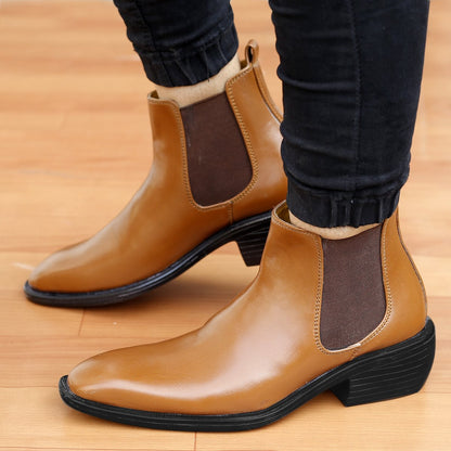 Bxxy's 3 Inch Hidden Height Increasing Faux Leather Chelsea Boots for Men