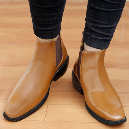 Bxxy's 3 Inch Hidden Height Increasing Vegan Leather  Comfortable Slip-on Chelsea Boots for Men