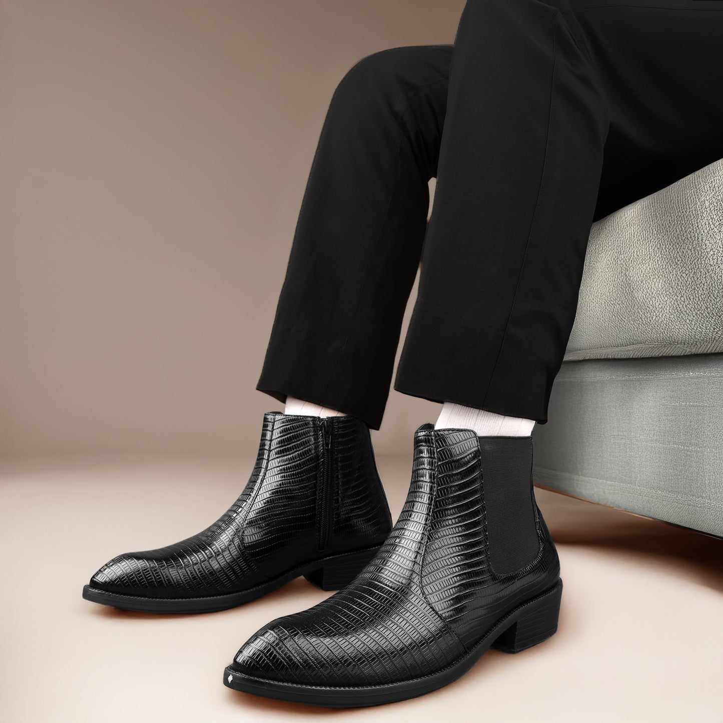 Men’s Designer-Inspired Croc Texture Chelsea Boots-Iconic Style Meets Comfort
