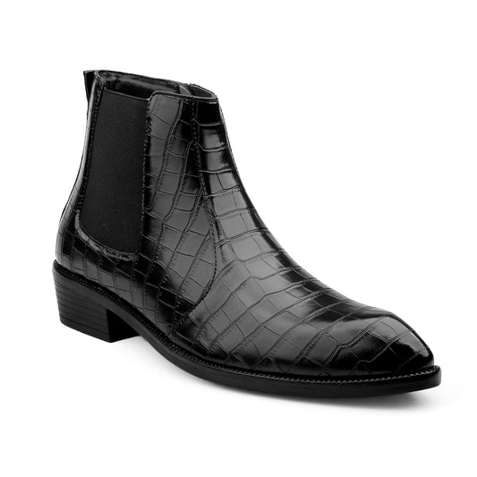Men’s Designer Croc-Pattern Chelsea Boots – Premium Leather & Classic Style