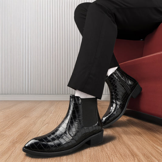 Midnight Apex Croc Leather Chelsea Boot – Where Luxury Meets Precision