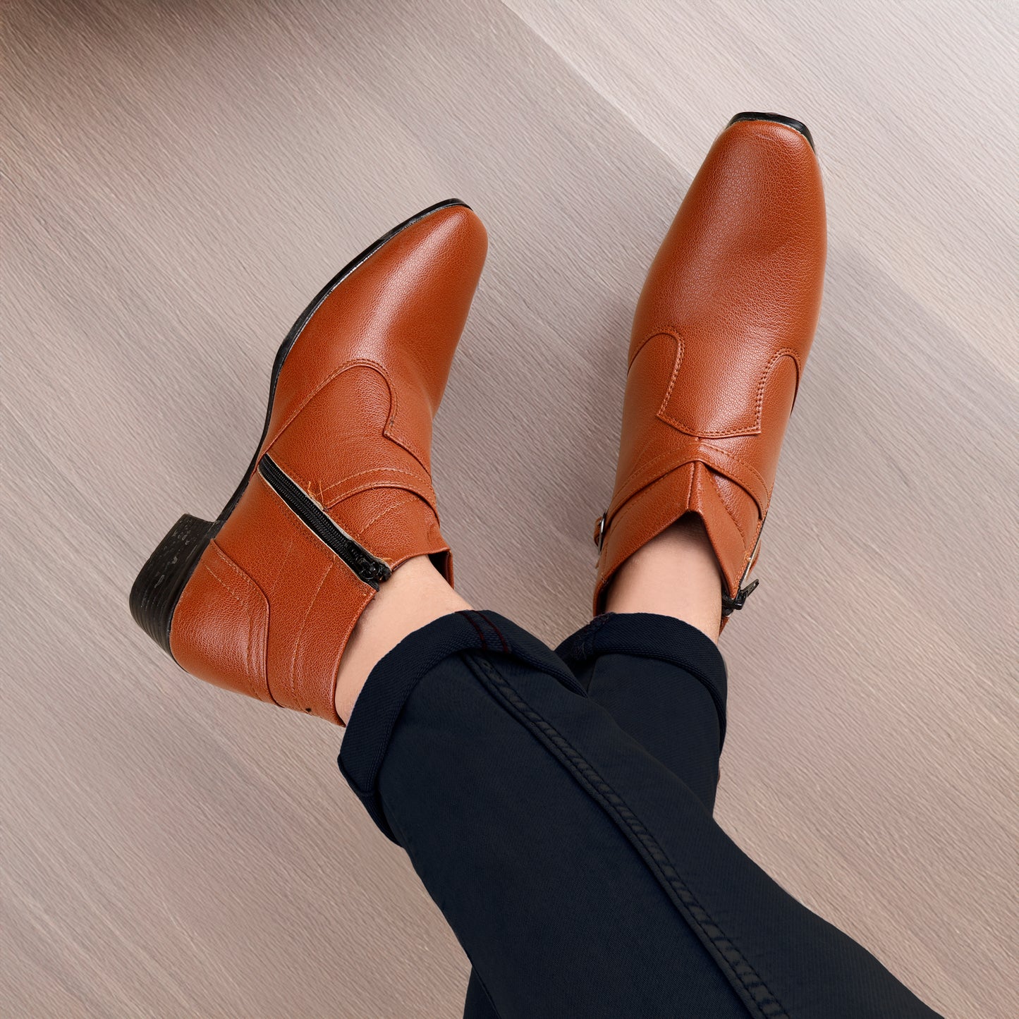 BXXY 2 Inches Height Increasing Ankle Zipper Boots For Men