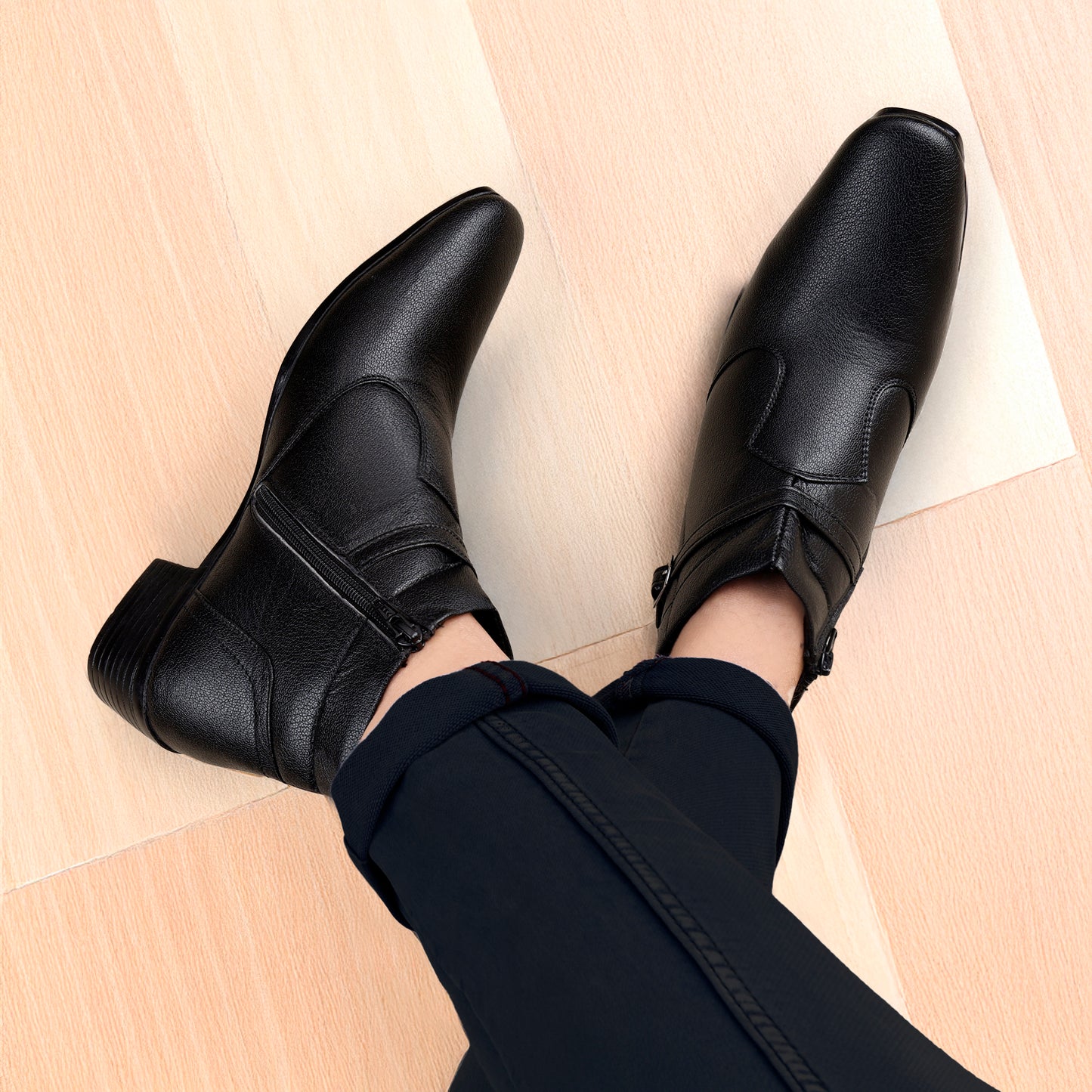 BXXY 2 Inches Height Increasing Ankle Zipper Boots For Men