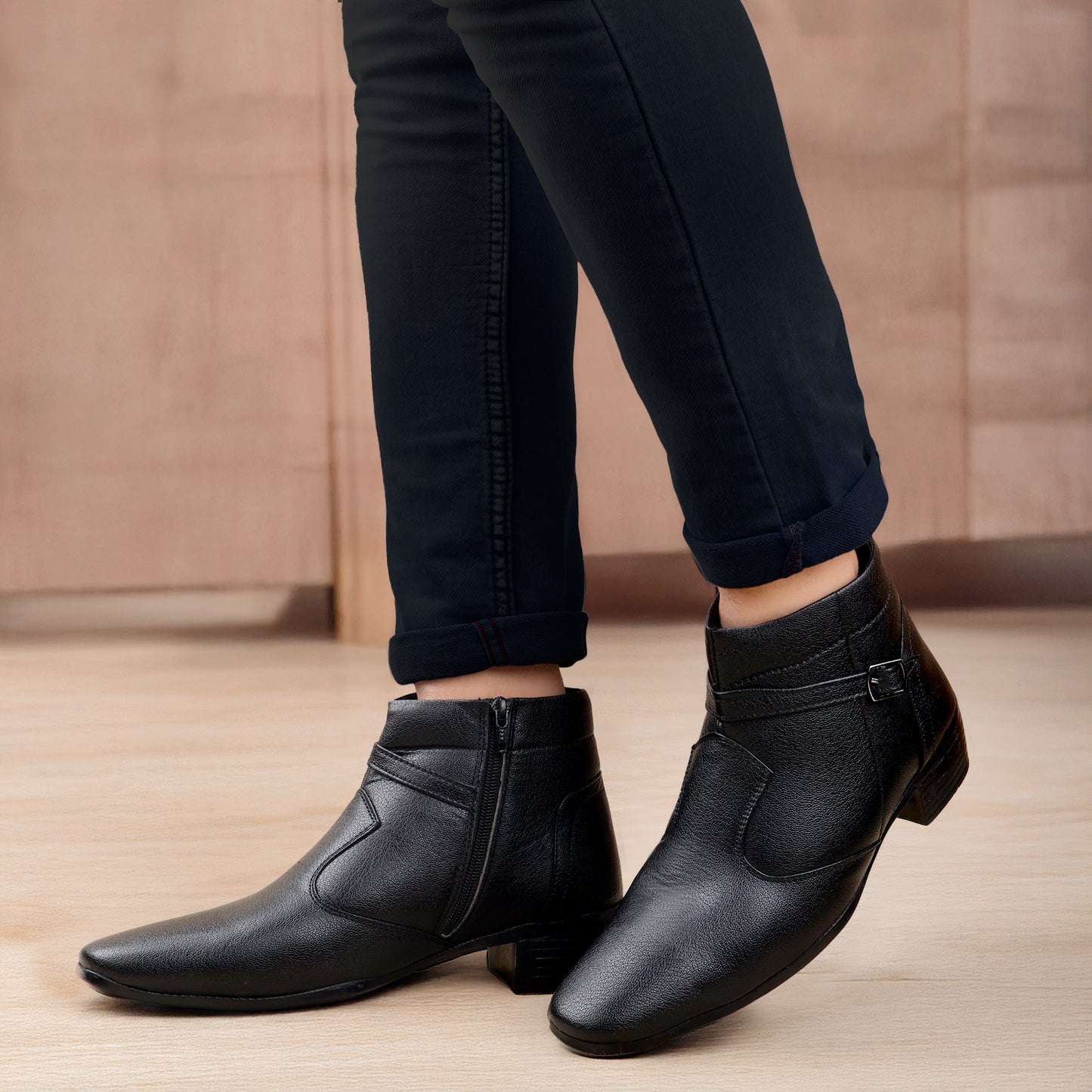 BXXY 2 Inches Height Increasing Ankle Zipper Boots For Men