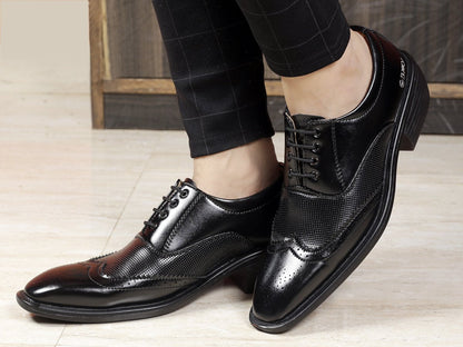 Men's Stylish Full Brogue Height Increasing Lace-up Shoes