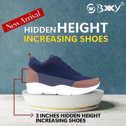 Bxxy Men's 3 Inch Hidden Height Increasing Stylish Casual Sports Lace-Up Shoes