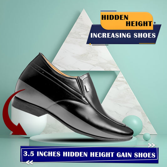 BXXY Men's 9 cm (3.5 Inch) Hidden Height Increasing Faux Leather Material Slip-on Formal Dress Shoes