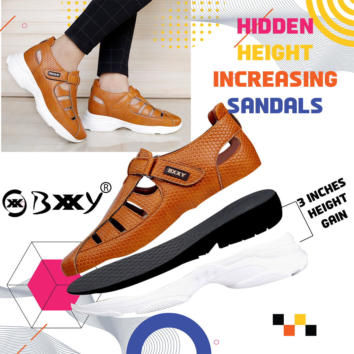 Bxxy's 3 Inch Height Increasing Elevator Sandals for Men