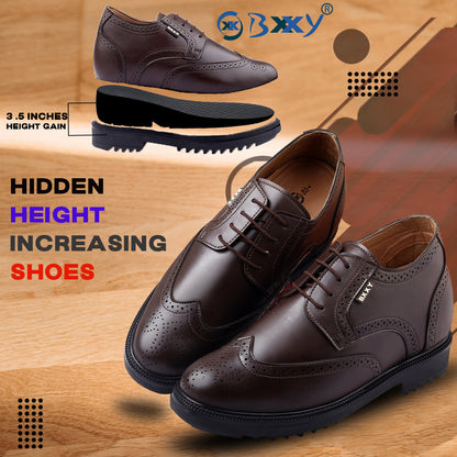 Bxxy Men's 3.5 inch Hidden Height Increasing Faux Leather Formal Brogue Lace-up Shoes