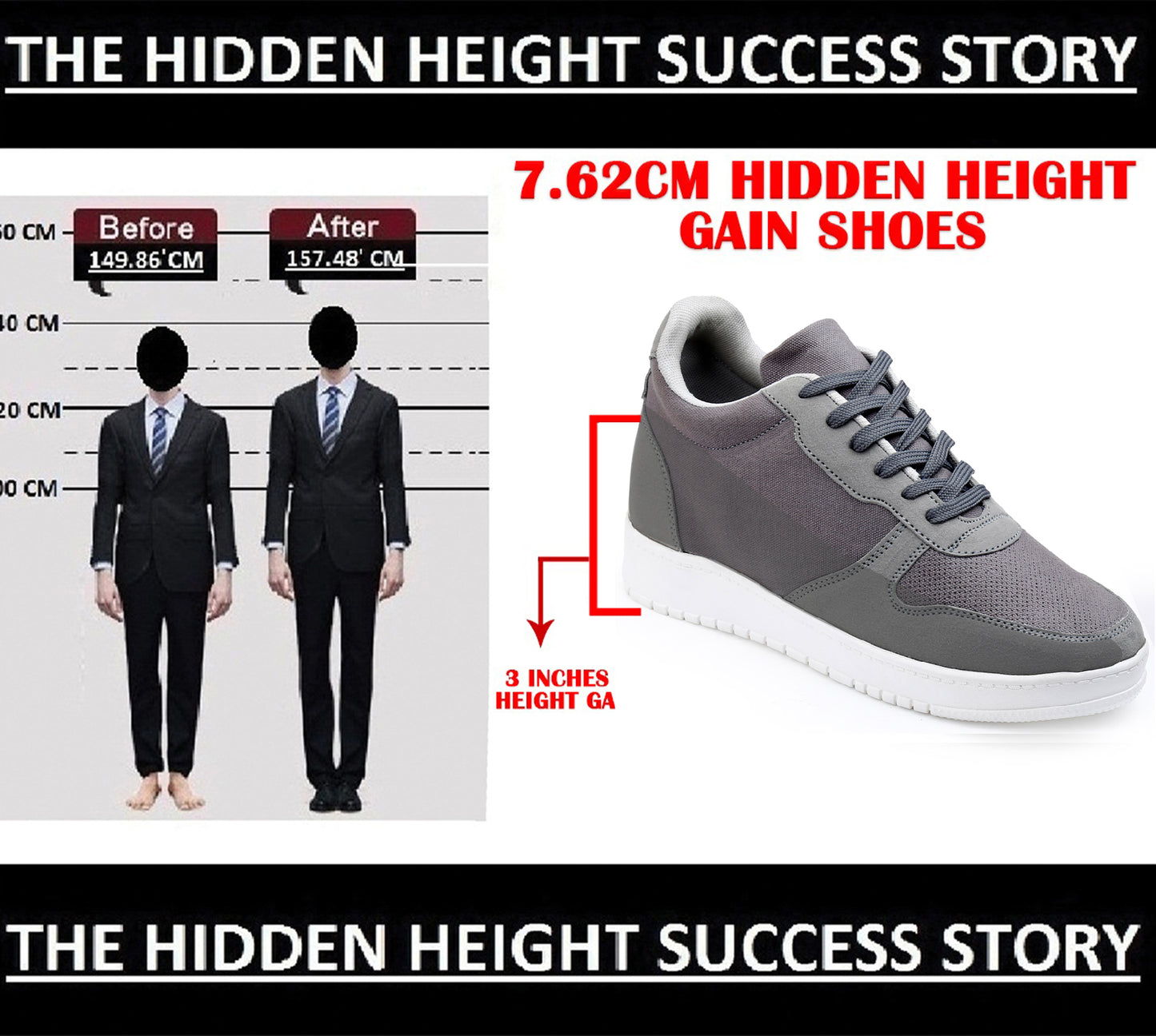 Trendy 3 Inch Hidden Height Increasing Sport Look Shoes for Men
