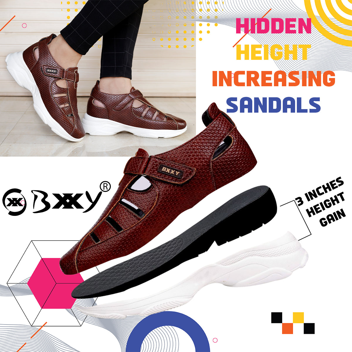 Bxxy's 3 Inch Height Increasing Elevator Sandals for Men